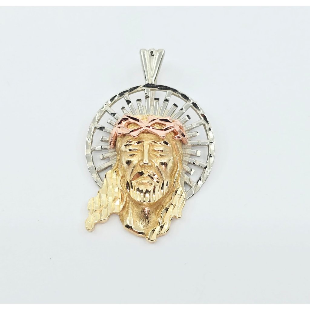 14k Solid Two Tone Multi Color Gold Designer Religious Jesus Head Charm Pendant